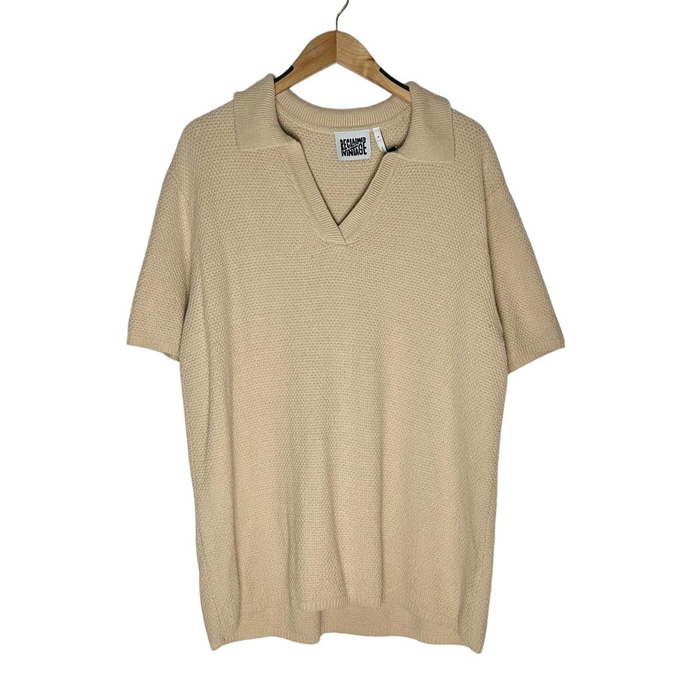 Reclaimed Vintage | Men | Beige Oversized Knit V-Neck Shirt | Size Small